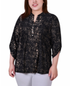 Ny Collection Plus Size 3/4 Roll Tab Sleeve Y-neck Top In Multi
