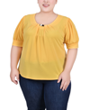 Ny Collection Plus Size Short Balloon Sleeve Top With Hardware In Yellow