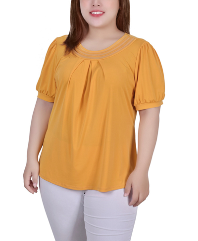 Ny Collection Plus Size Short Sleeve Balloon Sleeve Top With Hardware In Gold