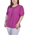 NY COLLECTION PLUS SIZE SHORT PUFF SLEEVE SHEER INSET TOP