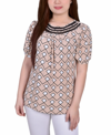 Ny Collection Women's Missy Short Puff Sleeve Sheer Inset Top In Multi