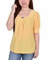 Ny Collection Plus Size Short Balloon Sleeve Top With Hardware In Yellow