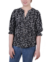 Ny Collection Petite Elbow Sleeve Y-neck Blouse In Multi