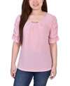 Ny Collection Petite Size Elbow Cuffed Sleeve Hardware Top In Purple