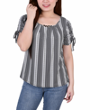 NY COLLECTION PETITE SIZE SHORT RUCHED SLEEVE TOP WITH PLEATS