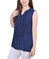 Ny Collection Petite Sleeveless Pintucked Blouse Top In Blue