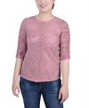 Ny Collection Women's Rouched Sleeve Lace Top In Pink