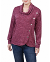 Ny Collection Women's Missy Long Sleeve Overlapping Cowl Neck Top In Red