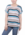 Ny Collection Petite Size Short Sleeve Tie Front Top In Blue