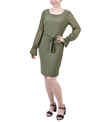 Ny Collection Women's Long Chiffon-sleeve Knit Dress In Green