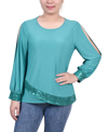 Ny Collection Petites Womens Jersey Embellished Pullover Top In Green