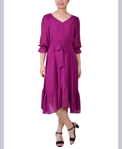 Ny Collection Women's 3/4 Sleeve V-neck Flounced Dress In Magenta