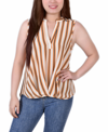 Ny Collection Petite Size Sleeveless Y-neck Pleated Hem Blouse In Multi