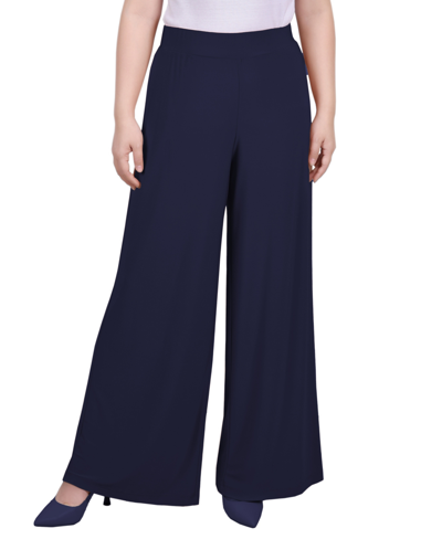 Ny Collection Petite Mid Rise Pull On Wide-leg Palazzo Pant In Blue