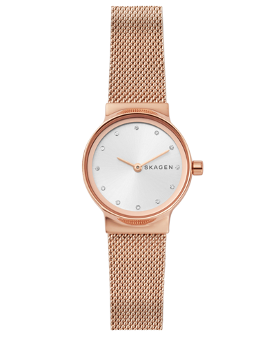 Skagen Women's Freja Rose Gold-tone Stainless Steel Mesh Bracelet Watch 26mm In Rose Gold/ White/ Rose Gold
