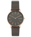 SKAGEN WOMEN'S SIGNATUR CHARCOAL LEATHER STRAP WATCH 38MM