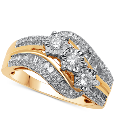 Macy's Diamond Three Stone Baguette Swirl Ring (3/4 Ct. T.w.) In 10k Gold In Yellow Gold