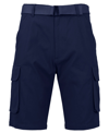 Galaxy By Harvic Men's Belted Cargo Shorts With Twill Flat Front Washed Utility Pockets In Blue