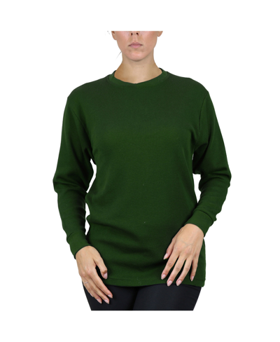 Galaxy By Harvic Women's Loose Fit Waffle Knit Thermal Shirt In Olive