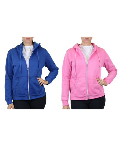 Galaxy By Harvic Women's Fleece Lined Zip Hoodie, Pack Of 2 In Medium Blue Pink