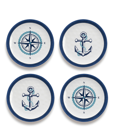 Tarhong Melamine Nautical Anchor Appetizer Plates, Set Of 4 In Blue And White Nautical