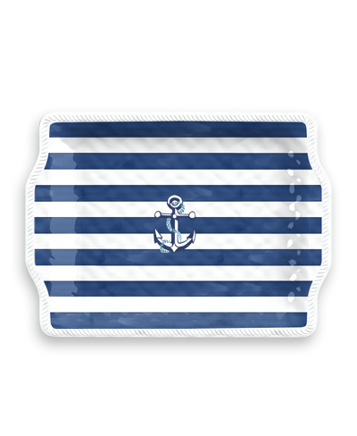 Tarhong Melamine Nautical Anchor Handled Tray, 17" In Blue And White Nautical
