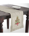 Saro Lifestyle Christmas Tree Design Embroidered Table Topper Or Table Runner In Tan/beige