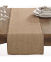 Saro Lifestyle Celena Collection Whip Stitched Design Cotton Table Runner In Brown