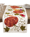 Saro Lifestyle Embroidered Pumpkin Harvest Design Cotton Table Runner In Ivory/cream