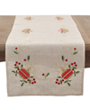 Saro Lifestyle Embroidered Ornament Holiday Linen Blend Table Runner, 16" X 90" In Tan/beige