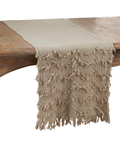 Saro Lifestyle Fringe Chevron Runner In Taupe