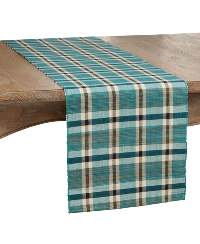 Saro Lifestyle Plaid Woven Water Hyacinth Table Runner In Turquoise