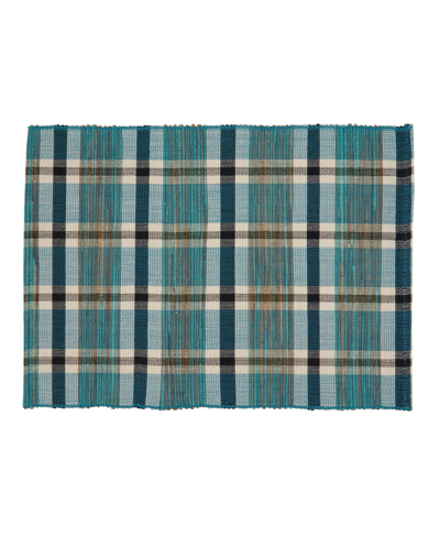 Saro Lifestyle Plaid Woven Water Hyacinth Placemat Set Of 4 In Turquoise