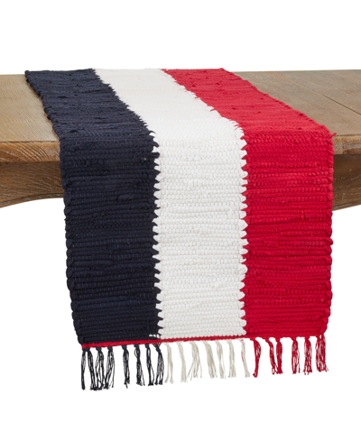 Saro Lifestyle Cotton Table Runner With Patriotic Chindi Design, 72" X 16" In Brown Overflow