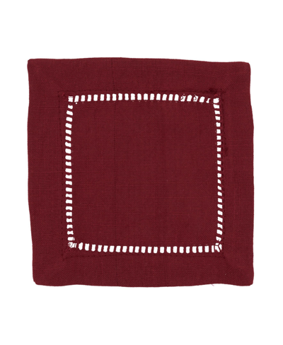 Saro Lifestyle Hemstitched Border Cocktail Napkin Set Of 12 In Burgundy