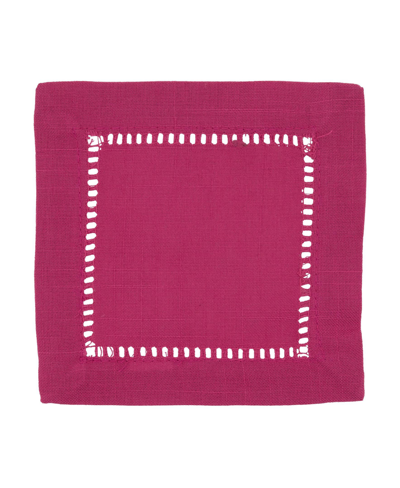 Saro Lifestyle Hemstitched Border Cocktail Napkin Set Of 12 In Fuchsia