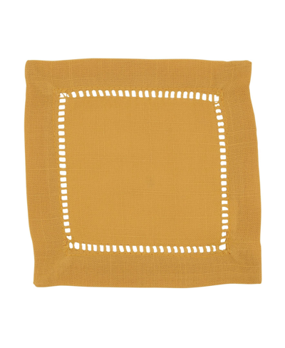 Saro Lifestyle Hemstitched Border Cocktail Napkin Set Of 12 In Mustard