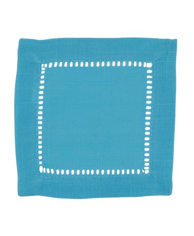 Saro Lifestyle Hemstitched Border Cocktail Napkin Set Of 12 In Turquoise