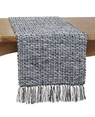 Saro Lifestyle Woven Design Long Table Runner, 72" X 16" In Navy