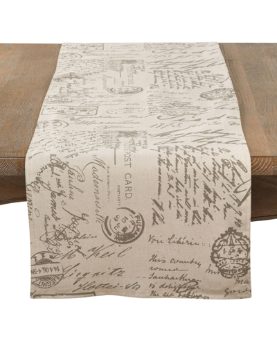 Saro Lifestyle Old Fashioned Script Print Design Table Runner, 90" X 16" In White