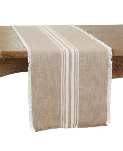 Saro Lifestyle Striped Table Runner With Fringe Design, 72" X 13" In Open White
