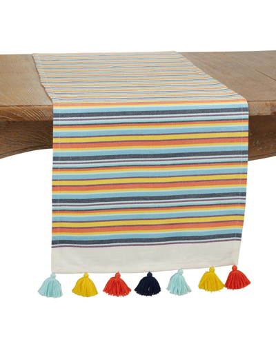 Saro Lifestyle Fiesta Table Runner With Striped Design, 72" X 16" In Brown Overflow