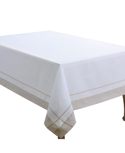 Saro Lifestyle Casual Tablecloth With Banded Border Design, 126" X 72" In White
