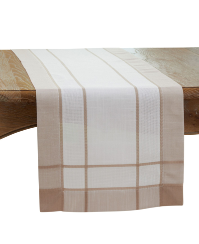 Saro Lifestyle Long Table Runner With Banded Border Design, 90" X 16" In Open White