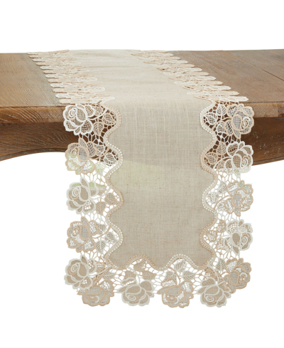 Saro Lifestyle Lace Table Runner With Rose Border Design, 90" X 16" In Open White