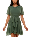 B Darlin Puff-sleeve A-line Dress In Green