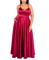 B Darlin Trendy Plus Size Satin Sleeveless Gown In Red