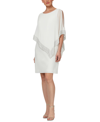 Sl Fashions Metallic-trim Capelet Sheath Dress In Ivory/cream
