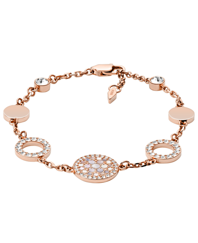 Fossil Val Mosaic Mother Of Pearl Disc Station Bracelet In Rose Gold-tone
