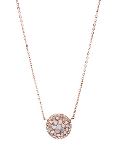 Fossil Val Mosaic Stainless Steel Necklace In Rose Gold-tone